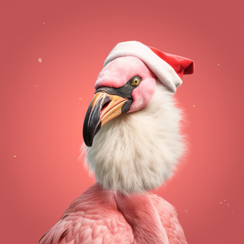 Flamingo Santa Claus Head in Comic Style