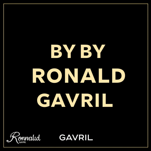 Logo text by Ronald Gavril in matte gold