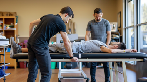 Physical therapist demonstrates flat table position