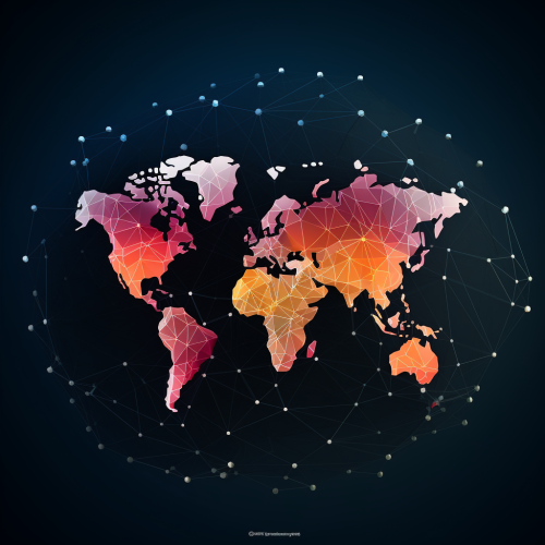 Flat world map with visible webs and data connections