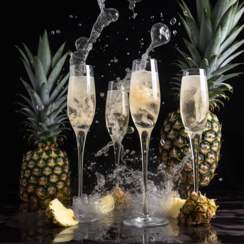 Champagne glasses with floating pineapple
