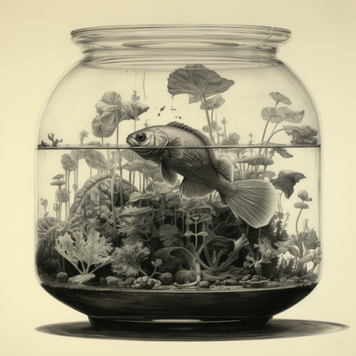 Colorful floating vegetables in an aquarium Colorful floating vegetables in an aquarium