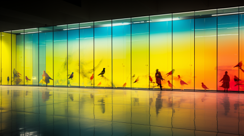 Vibrant stage backdrops with glass walls