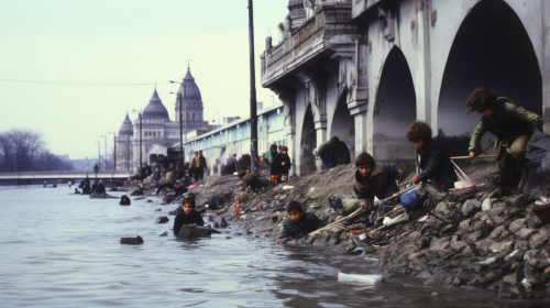 Flooded Budapest Quay during Winter