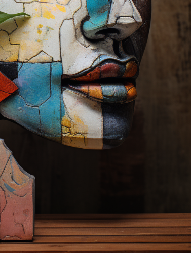 Sad floral decoupage face