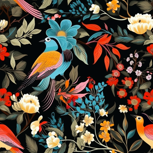 Floral pattern trapezoidal small bird design for fabric