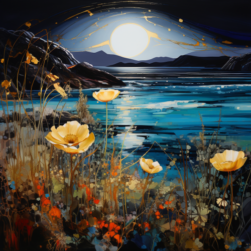 Floral Seaside Landscape at Night Floral Seaside Landscape at Night