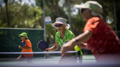 Energetic mixed doubles showdown on Florida's pickleball court Energetic mixed doubles showdown on Florida's pickleball court