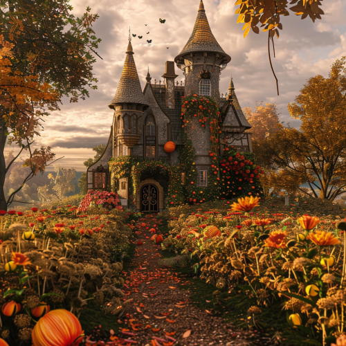 Beautiful flower-filled autumn castle