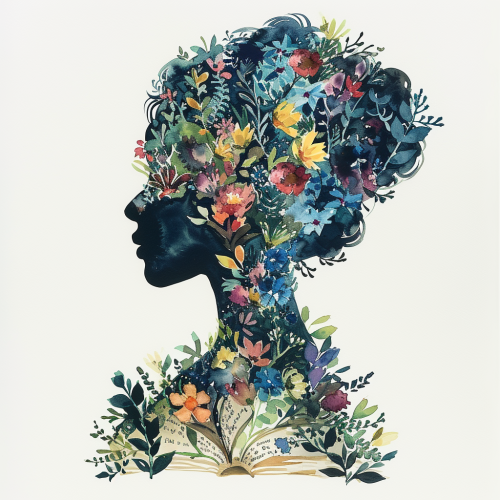 Black woman covered in flowers