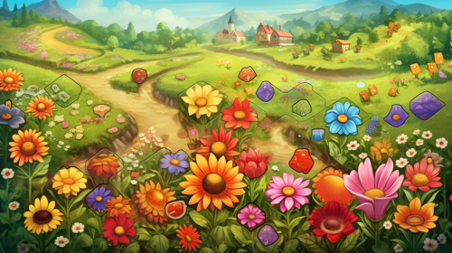Colorful flower field board game cartoon