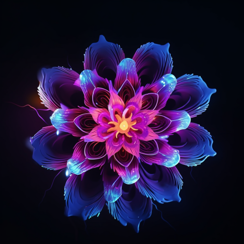 Colorful flower petals illuminated with neon light