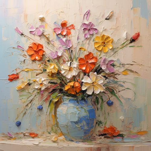Vibrant flowers in an impressionistic pot
