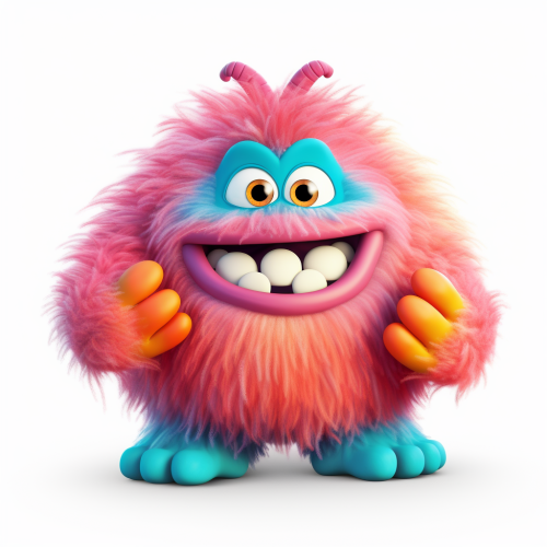 Adorable fluffy monster hugging with open arms