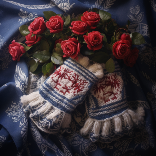 Fluffy roses on plaid wool mittens blanket  ?