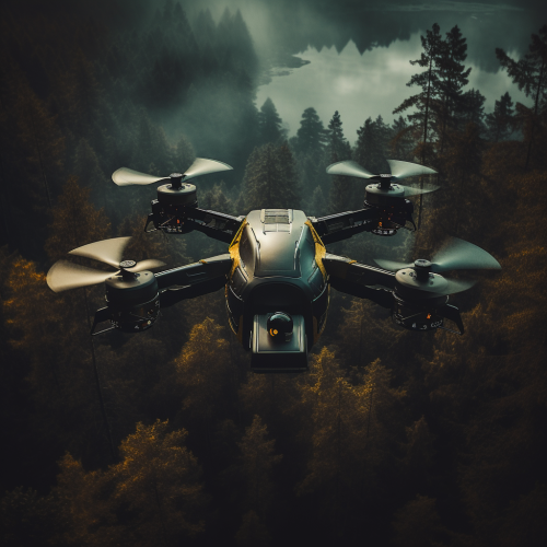 Aerial view of a flying drone