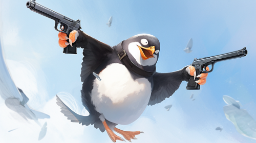 Flying Penguin with Pistol Art
