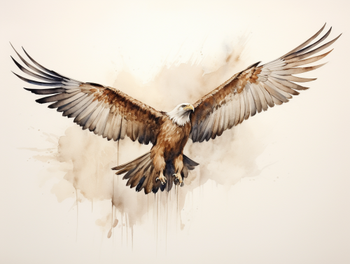 Minimalist watercolor painting of a flying eagle