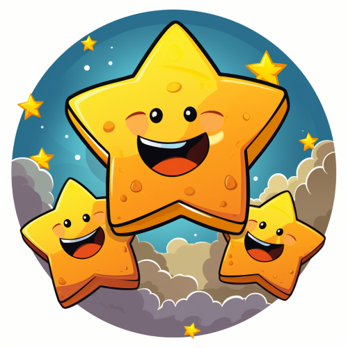 Colorful cartoon logo with flying stars