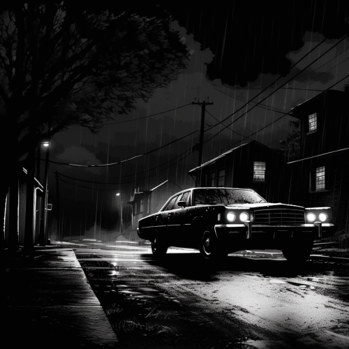 Black and white police car in foggy dawn