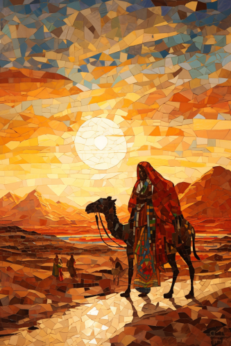 Illustration of Arab Bedouin people in folk art style