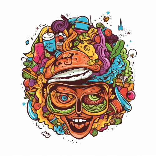 Psychedelic art depicting food waste awareness