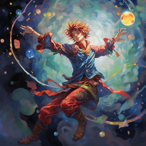 Vibrant fool anime painting in fantasy style
