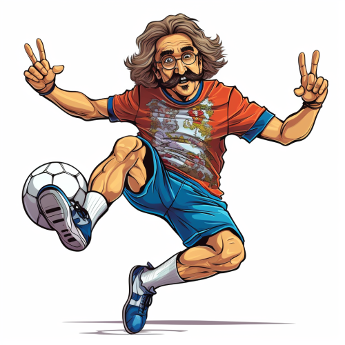 Middle-aged football player doing the L dance