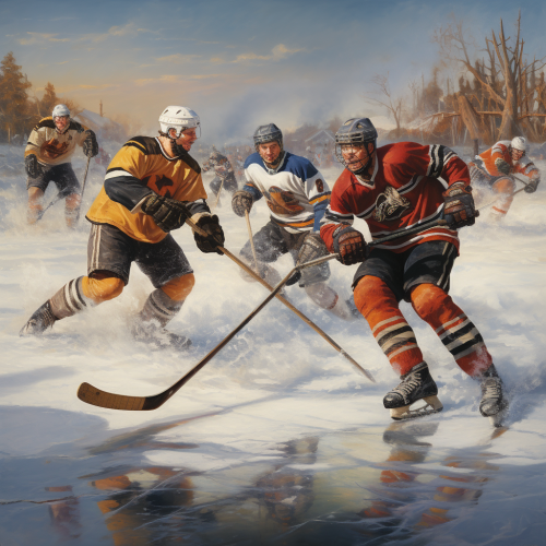 Football players playing hockey game