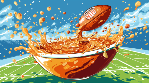 Cartoon football flying out of soup bowl Cartoon football flying out of soup bowl