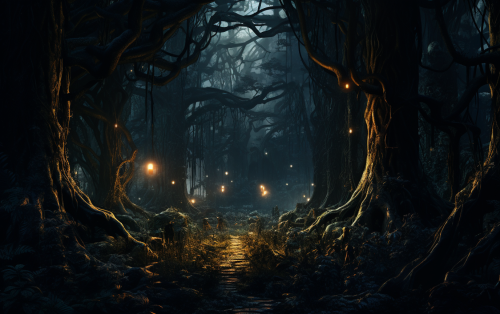 Mysterious forbidden forest during sunset Mysterious forbidden forest during sunset
