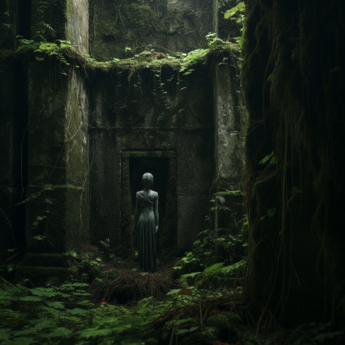 Overgrown forest with concrete wall shadow