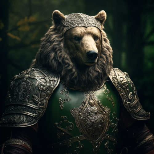 Knight wielding forest green bear shield