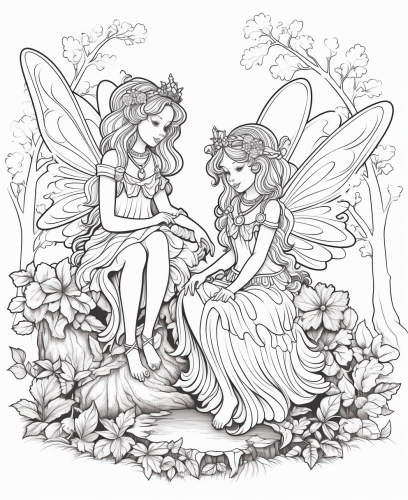 Forest fairies sitting on a branch