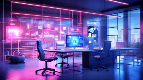 Colorful forex office with neon decor Colorful forex office with neon decor