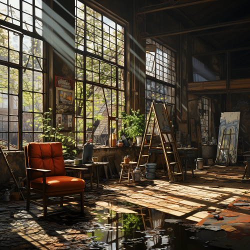 Realistic forklift in warehouse