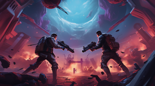 Two people engaged in intense Fortnite battle