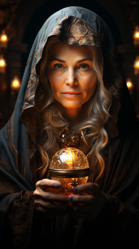 Portrait of a young old woman doing fortune telling