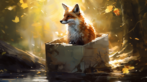 Cute Fox in a Cardboard Box