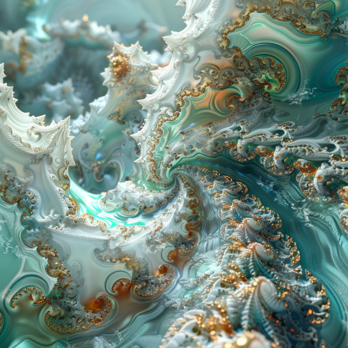 fractal pattern in turquoise and white, elaborate 3D rendering