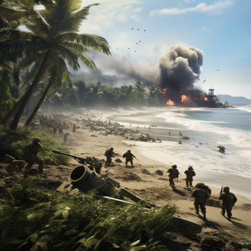 Soldiers battling on a breathtaking French beach