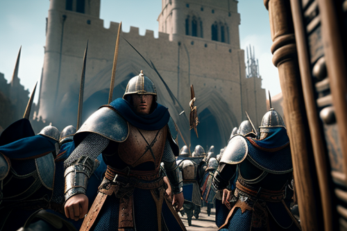 Detailed battle scene with knights and byzantine legions