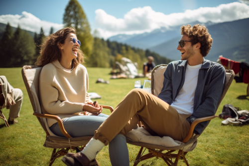 Gen-Z students laughing and chatting in the French Alps