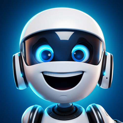 Friendly AI chatbot in white, black, and dark blue colors