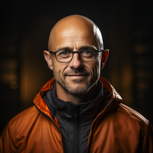 Friendly corporate smiling bald person