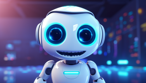 Friendly white robot with documents and a warm smile