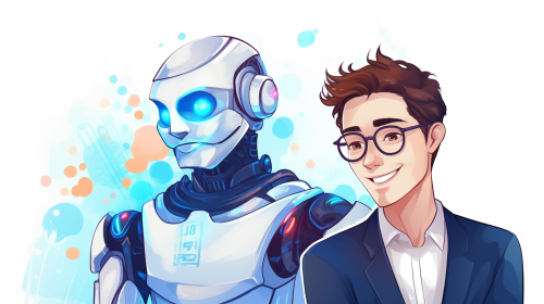 Friendly AI chatbot holding verbenas