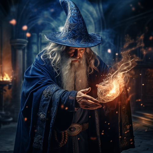 Cinematic wizard performing mesmerizing magic spell