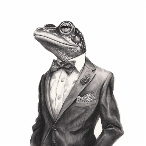 Frog in a suit on white background