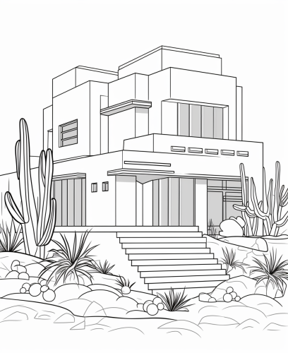 Front View Barragan House Coloring Page for Kids